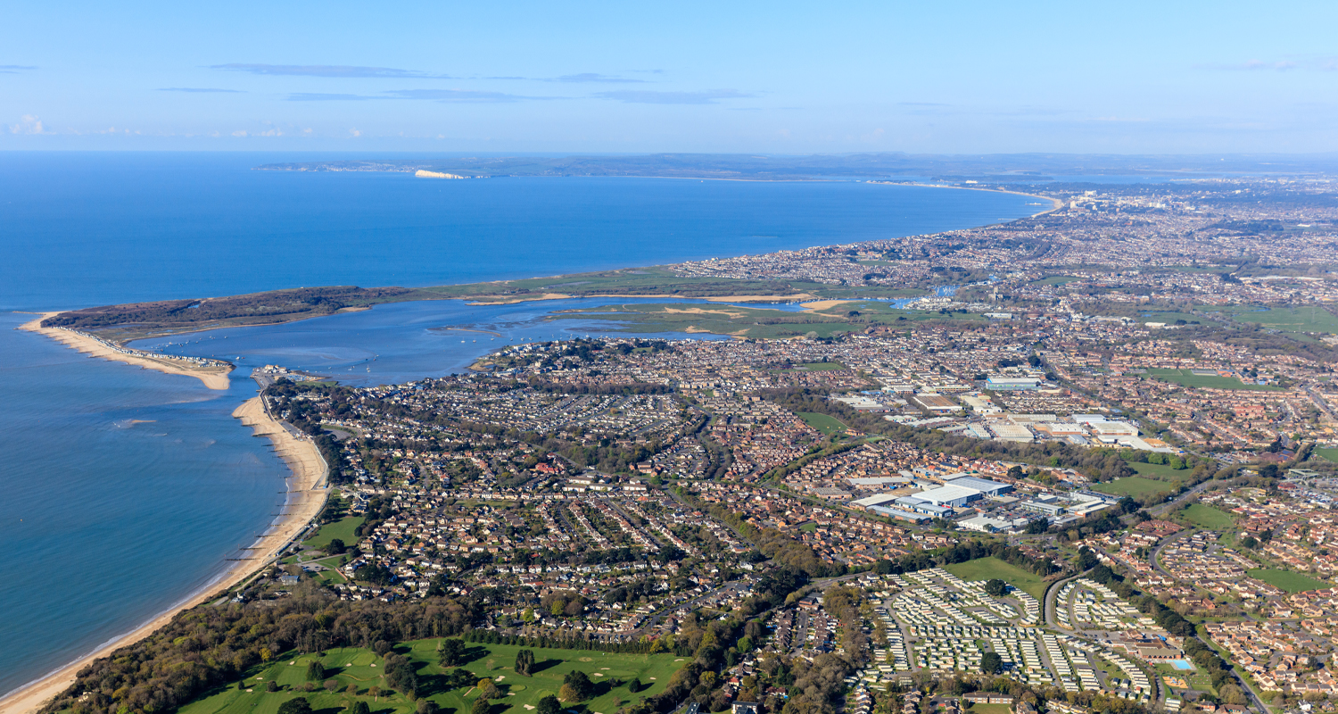 aerial coastline shot of Mudeford